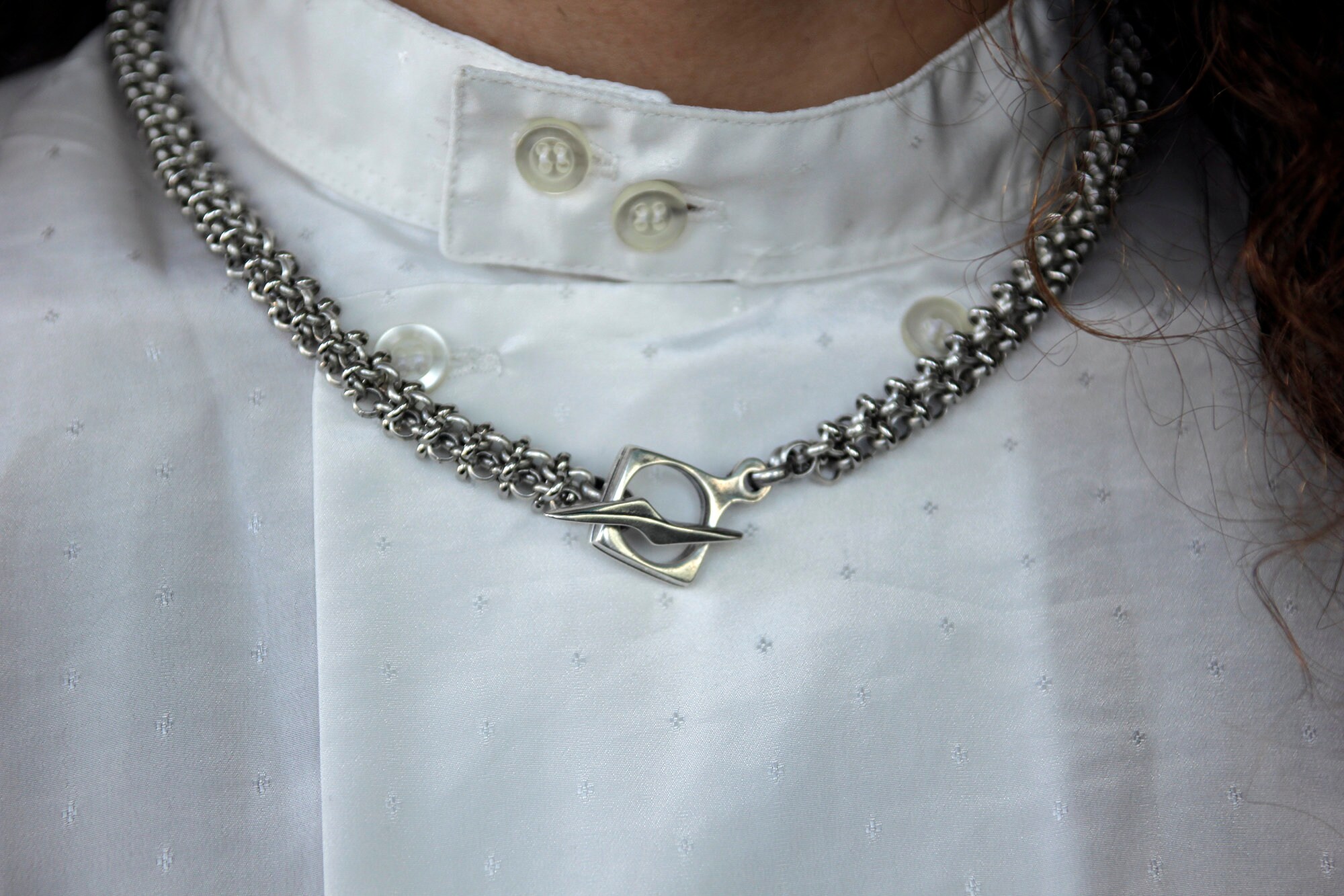 【TATIANA】Bold Mix Chain Toggle Choker Necklace★送料無料 Chunky Chain T Bar Necklace for Men, Bold Lightning-shaped