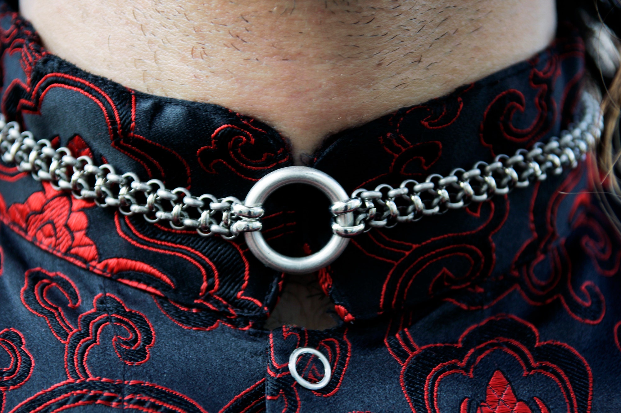 O-ring Choker for Men Silver Ring Collar Bondage BDSM 