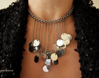 Silber Pailletten Fransen Kette: Statement Party Schmuck