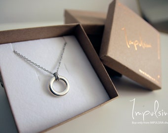 Silver O-ring Chain Necklace, Dainty Stainless Steel Circle Necklace, Karma Ring Circle Necklace, Birthday Present, Meaningful Gift