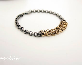 Two-Tone Chain Bracelet: Gold and Silver Plated Unisex Jewelry