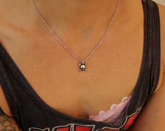 Pendentif Dog Tag Crâne Et Os Croisés - Acier Inoxydable Argenté/noir - Style Biker - Neuf
