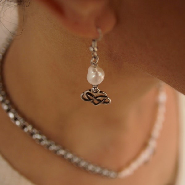 Infinity Heart Pearl Earrings, Pearl Drop Earrings, Love Earrings, Wedding Earrings, Unique Gift Idea