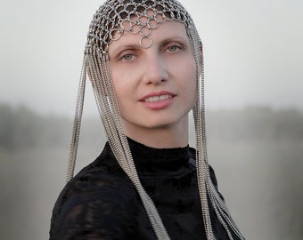 Silver Chaimaille Headpiece, Stunning Head Jewelry with Medieval Roots, Head Accessory, Burning Man Festival