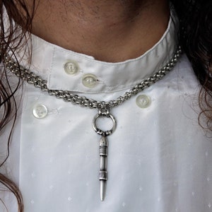 Chunky Sword Pendant Necklace: 925 Sterling Silver Plated Chain