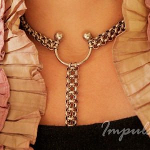 Mad Max Collar Custom Statement Gold Collar with Curved Barbell Pendant Gold Mesh Choker Woven Gold Necklace