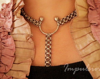 Circular Barbell Pendant Necklace, Horseshoe Necklace, Horn Necklace,  Day Collar, BDSM Collar, Unique Handmade Gift for Her