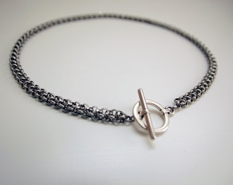 Silver Link Chain Necklace: Chunky Toggle Clasp Statement Necklace