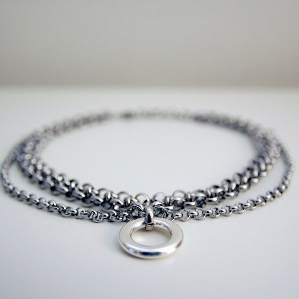 Circle Ring Chain Choker, O-ring Chain Choker, Stainless Steel Double Chain O Ring Choker Necklace, Unique Gift Idea