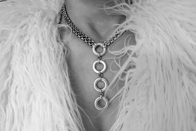 Drop Hoop Chain Necklace, Circle Dangle Necklace, Bondage BDSM Inspired Jewelry, Handmade Gift Idea image 3