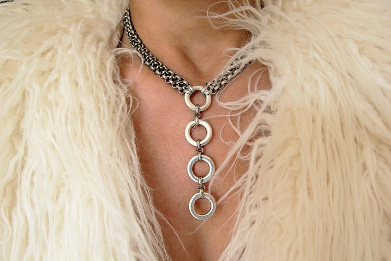 Drop Hoop Chain Necklace, Circle Dangle Necklace, Bondage BDSM Inspired Jewelry, Handmade Gift Idea image 8