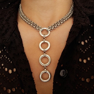 Drop Hoop Chain Necklace, Circle Dangle Necklace, Bondage BDSM Inspired Jewelry, Handmade Gift Idea image 1