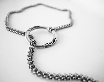 Sterling Silver Plated O-Ring Lariat Necklace with Spike