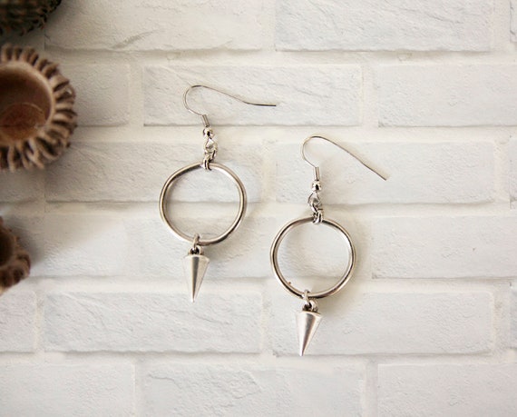 Spike Drop Hoops Earrings, Spike Pendant Earrings, Hang Hoop