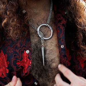 Bold O ring Spike Necklace, Slave Chain Collar, Slip chain collar, Sliding O-ring choke necklace, Cosplay Jewelry, Epic Fantasy Jewelry
