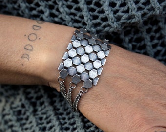 Silver Scale Mail Armor Wrist Bracelet, Chunky Multi-Chain Cuff Bracelet, Statement Bracelet, Chain Bracelet, Armor Bracelet, Unique Gift