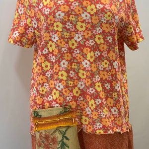 Womens Orange Knit Spring Summer tunic top from repurposed shirt in size Large