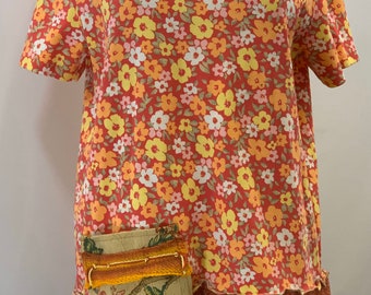 Womens Orange Knit Spring Summer tunic top from repurposed shirt in size Large