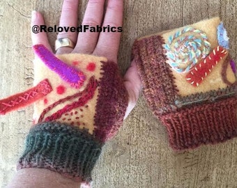 Fingerless Gloves ,Fingers Free, Arm Warmers, Driving Gloves Felt, Embroidered, Knit and Crochet hand shorty gloves n embroidered accents