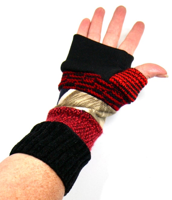 Recycled Sweater Fingerless Gloves Reversible. Great for Fun