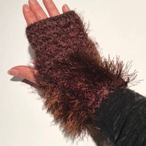 Vegan Hand knit text-ure fingerless gloves loaded with textures in browns tones