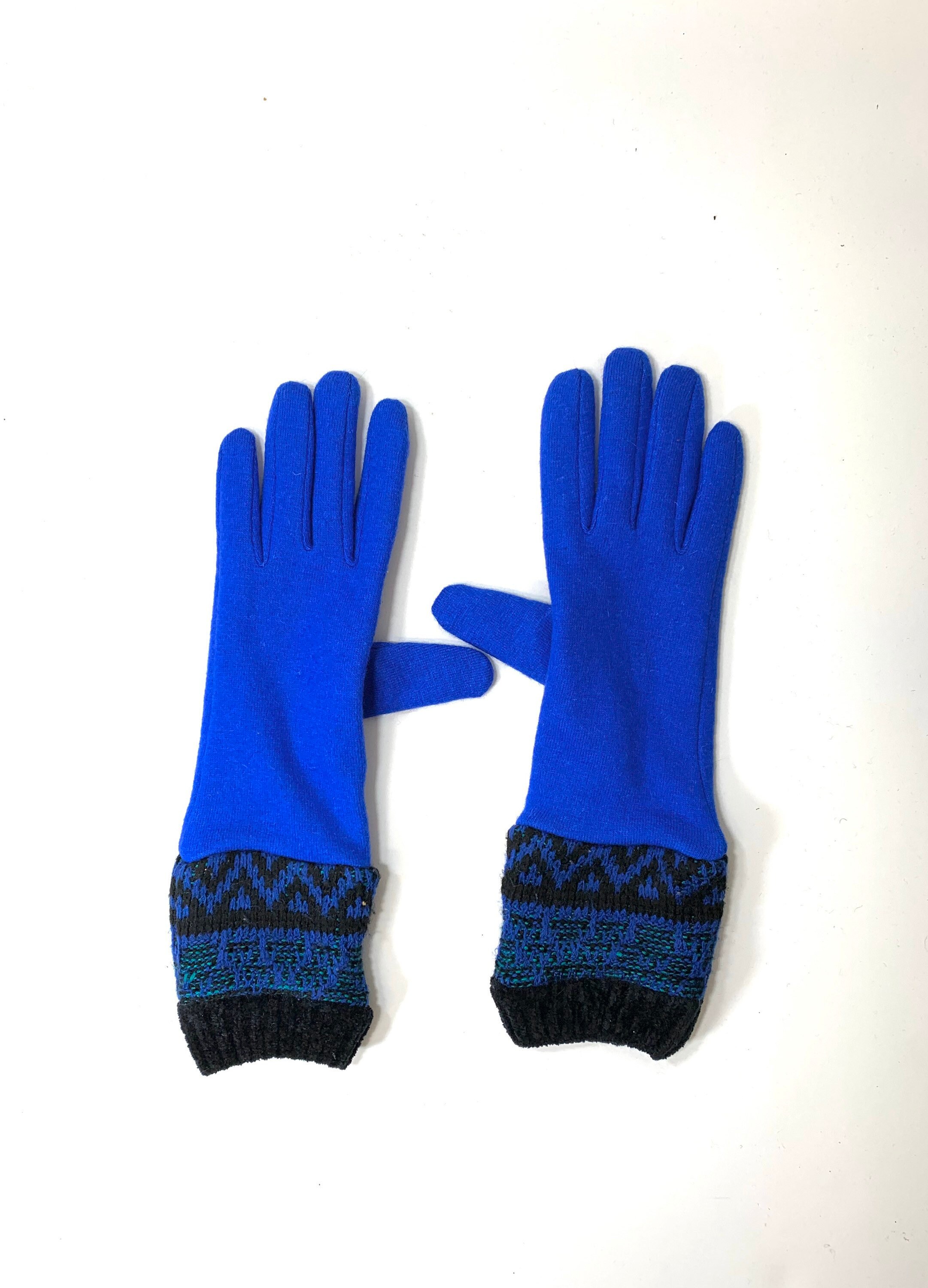 Fully Lined Blue Wool Gloves in Soft Stretch Wool and Recycled Sweater