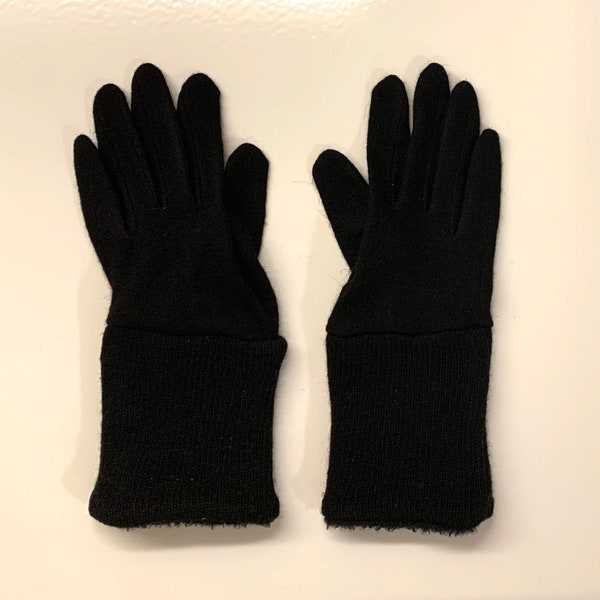 Solid Black full finger wool gloves. Toasty winter gloves stretch fit. Recycled sweater cuffs with cozy soft lining Free Shipping