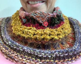 Tricot à la main doux infinity foulard épaule enveloppement avec plusieurs textures de point et de couleur