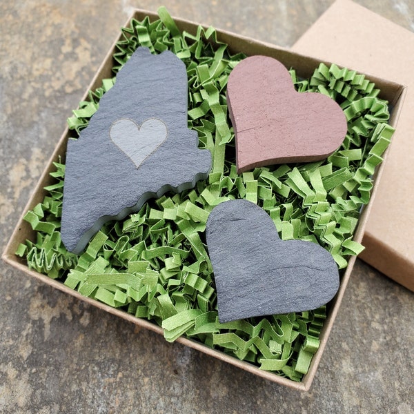Slate Magnet Set - Tiny Maine & Heart Magnets Gift Box