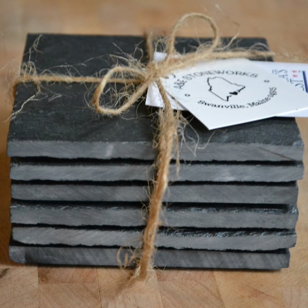 Slate Coasters - Set of 6 - Black Maine Slate Coaster Set