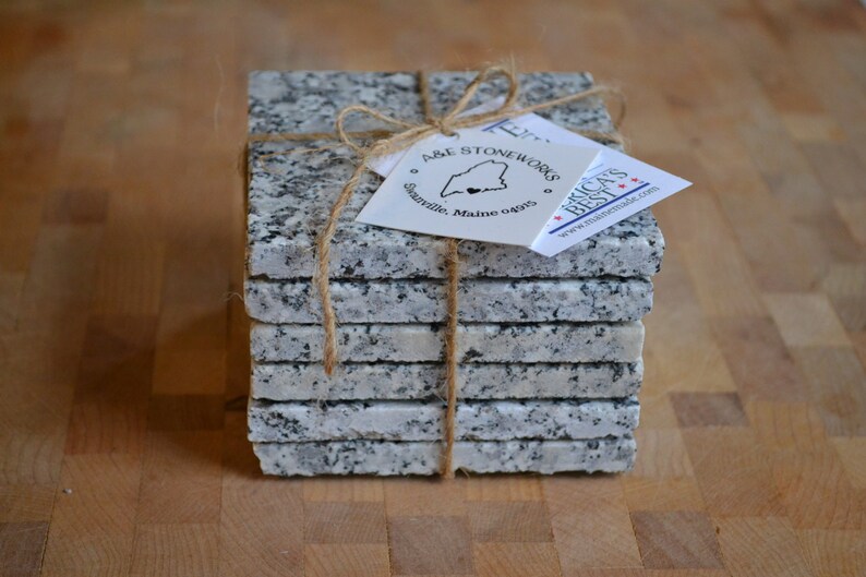 Granite Coaster Set Maine Black and White Granite Set of 6 Etsy