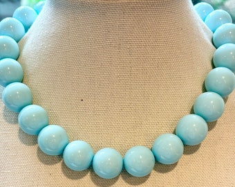 Collier de grosses perles bleu clair, tour de cou en acrylique chewing-gum