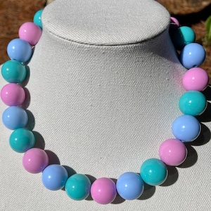 Blues and Pinks Bubblegum Bead Necklace Beadednecklace Chunky Necklace Big Beads Choker Necklace Large beaded jewelry custom color Unisex