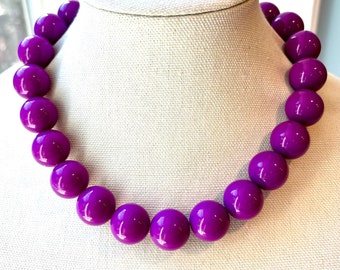 Orchid Purple Bead necklace 20mm Bubblegum Bead Necklace Chunky Necklace Big Beads Choker Necklace Large Beaded Jewelry Custom Colors