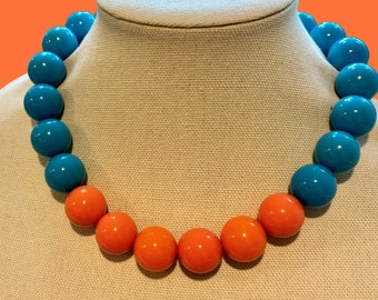 Bubblegum Bead Halskette, Türkis Blau und Orange, Big Bead Chunky Halskette, Choker Halskette, große Perlenschmuck, Sommer Farbe Halskette.