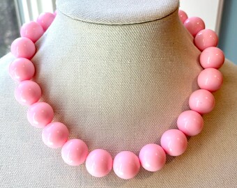 Baby Pink Bead Necklace Pink 20mm Bubblegum Bead Necklace Chunky Necklace Big Beads Choker Necklace Beaded Jewelry Custom Colors Available