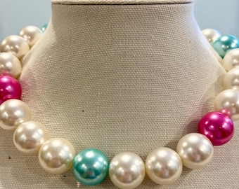 Blau Rosa Weiße Faux Perle Big Perlenkette 20 mm Bubblegum Perlenkette Chunky Halskette Big Beads Choker Halskette Perlenschmuck