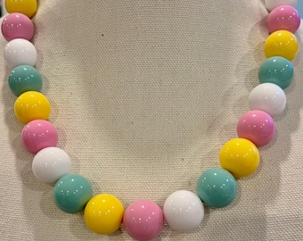 Chunky Bead Halskette, Robin Ei Blau, Creme, 20 mm Statement Schmuck