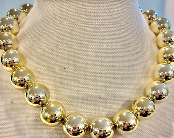 Gold Shiny Bead Necklace 20mm Bubblegum Bead Necklace Chunky Necklace Big Beads Choker Necklace Beaded Jewelry Custom Colors Available