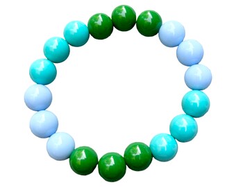 Beaded Stretch Bracelet - Stackable, Waterproof & Comfortable, Unisex, Kids jewelry, match to necklace,Blue and Green Bracelet
