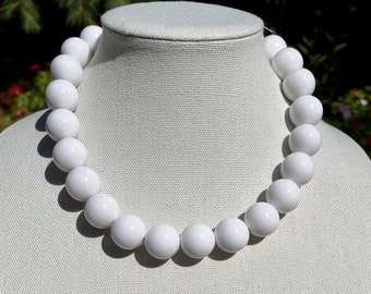Big Bead White Necklace Bridal Shower swag! Necklace with Bright White Beads Strung on Super Strong Elastic Fun for bachelorette party.