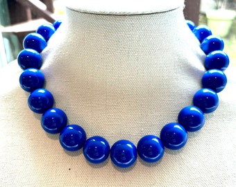 Cobalt Blue Necklace 20mm Bubblegum Bead Necklace Chunky Necklace Big Beads Choker Necklace Large Beaded Jewelry Custom Colors Available