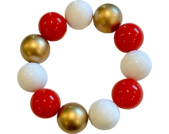 Go Chiefs Big Bead Red, Gold and White Team BRACELET, Spirit Jewelry, Bubblegum Beads 20mm, Chunky Necklace, Big Beads, Large beaded jewelry