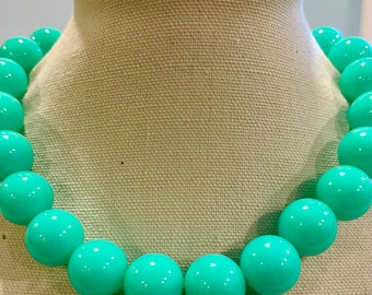 Big Perlen Bubblegum Perlenkette Grün Big Bead Chunky Halskette Big Perlen Choker Halskette Große Perlenschmuck grünlich-blaue Halskette
