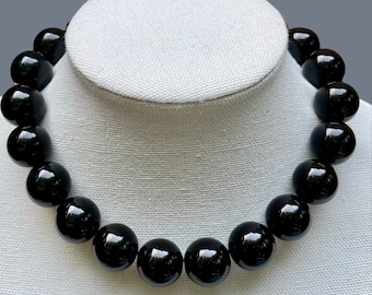 Black Big Beads on Strong Elastic. Bubblegum beads. Chunky Necklace, Colorful Jewelry