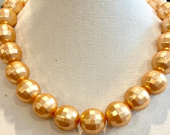 Gold Faceted  Bead Necklace 20mm Bubblegum Bead Necklace Chunky Necklace Big Beads Choker Necklace Beaded Jewelry Custom Colors Available
