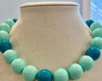 Mint Tiefe Aquamarine Chunky Bead Halskette - 20 mm Acryl-Bubblegum Perlen