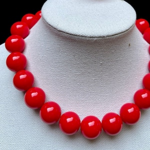 Red Big Bead Necklace. Customizable colors and length. On strong elastic. Easily put on over head. 20mm beads.