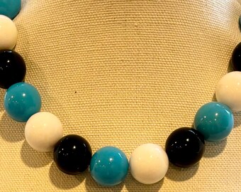 Los Löwen! SCHWARZ, BLAU & WEISS Perlen Halskette, Dehnbar Schmuck, Show Unterstützung w / Team Farben, Geist Farben, Schule Stolz Geschenk