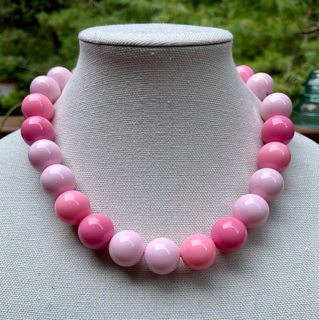 Pink Bubblegum Bead Necklace Chunky Necklace Big Beads Choker